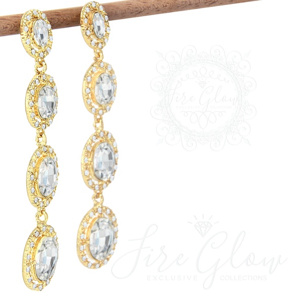 Gold Tiered Gem and Stud Dangling Earrings - Picture 7 of 8